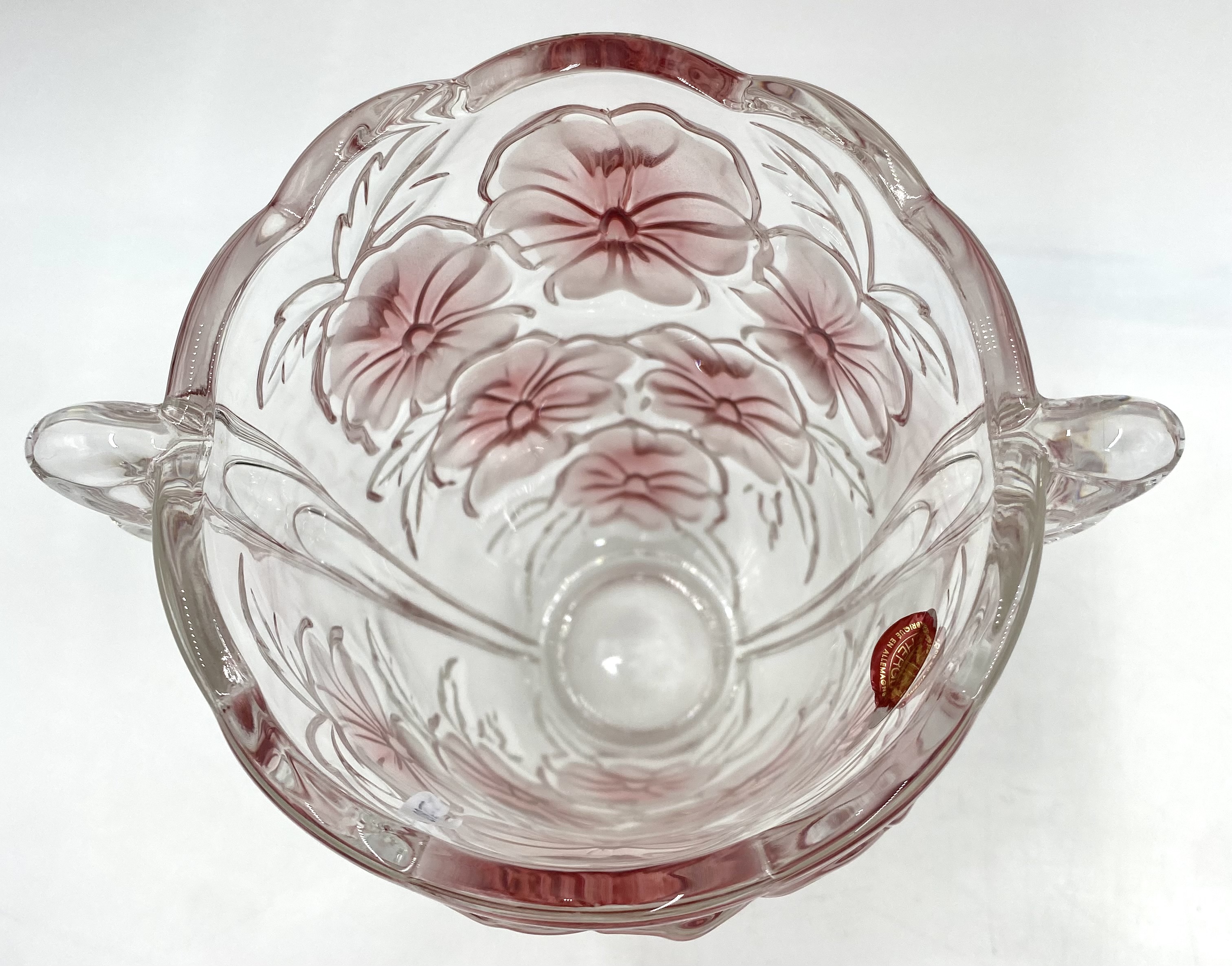 Vintage original Waltherglas pink frosted pansy vase.