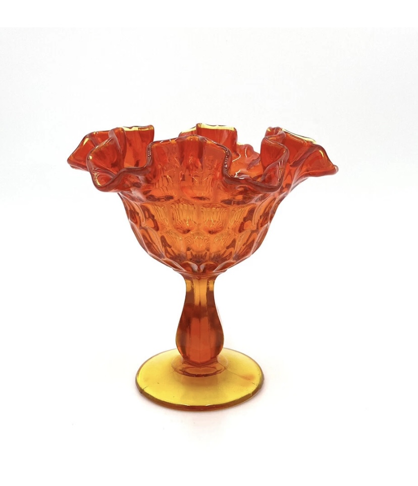 Vintage Orange and Red Compote 6 x 5 inches.