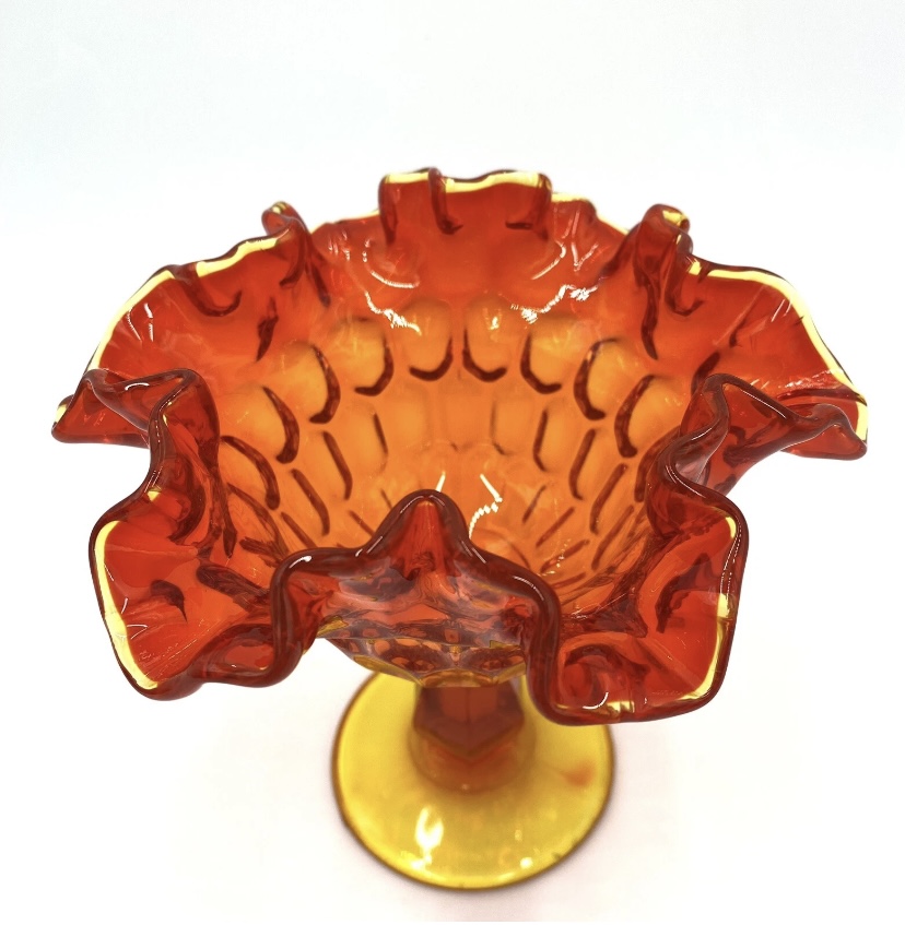 Vintage Orange and Red Compote 6 x 5 inches.