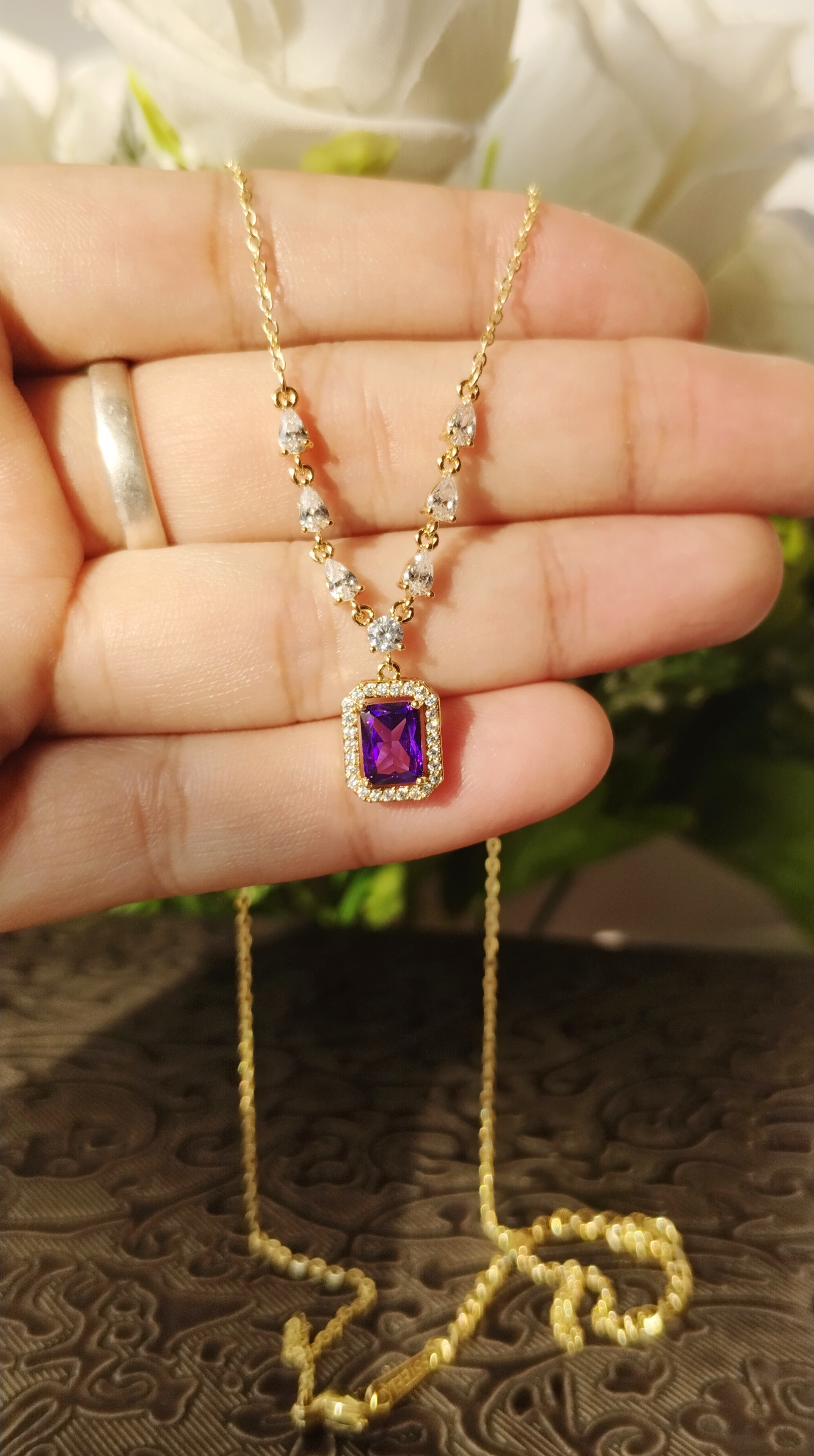 Stainless Steel Purple stone Chain Pendant 