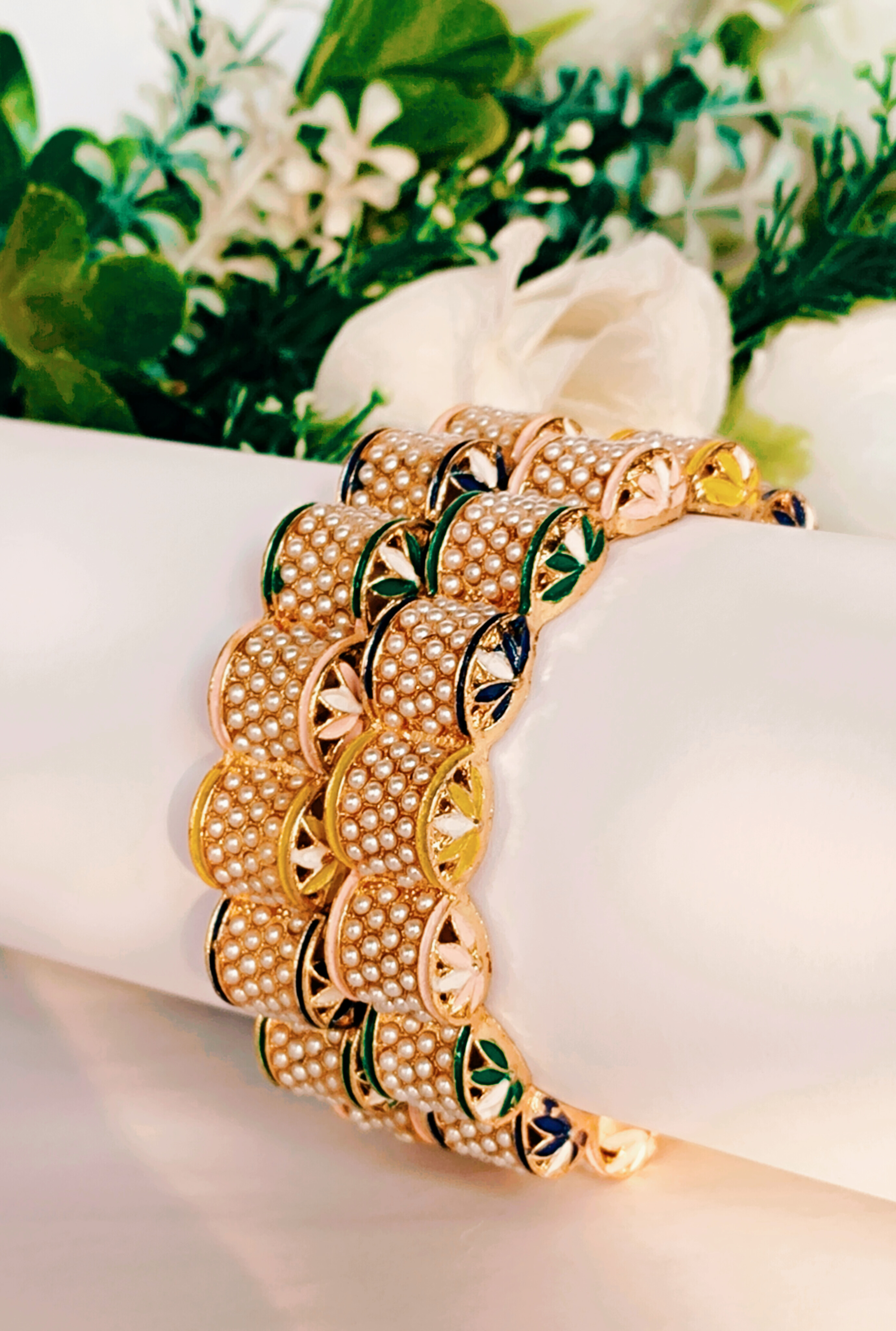 Rajwadi Pearl and Gold Bangles
