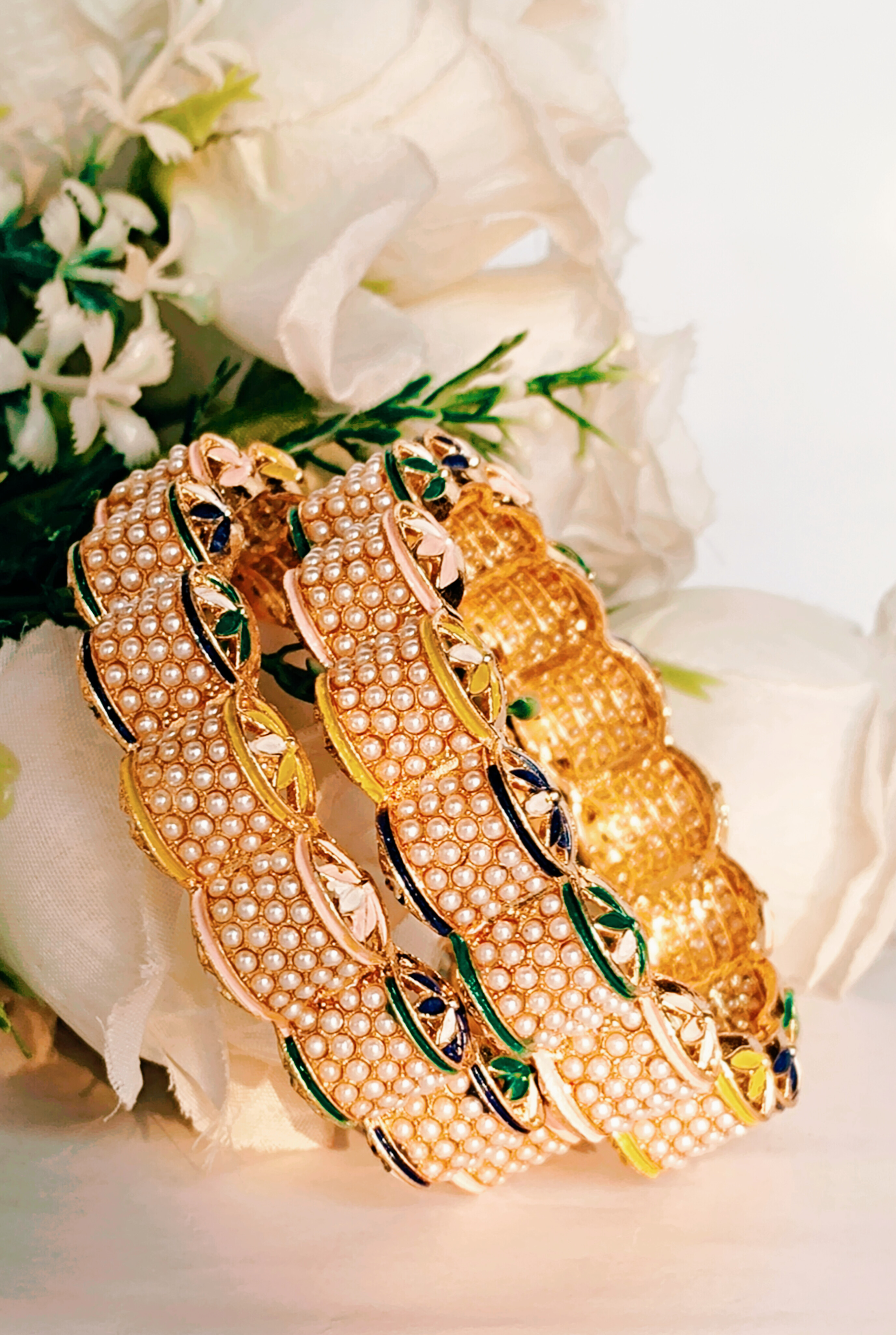 Rajwadi Pearl and Gold Bangles