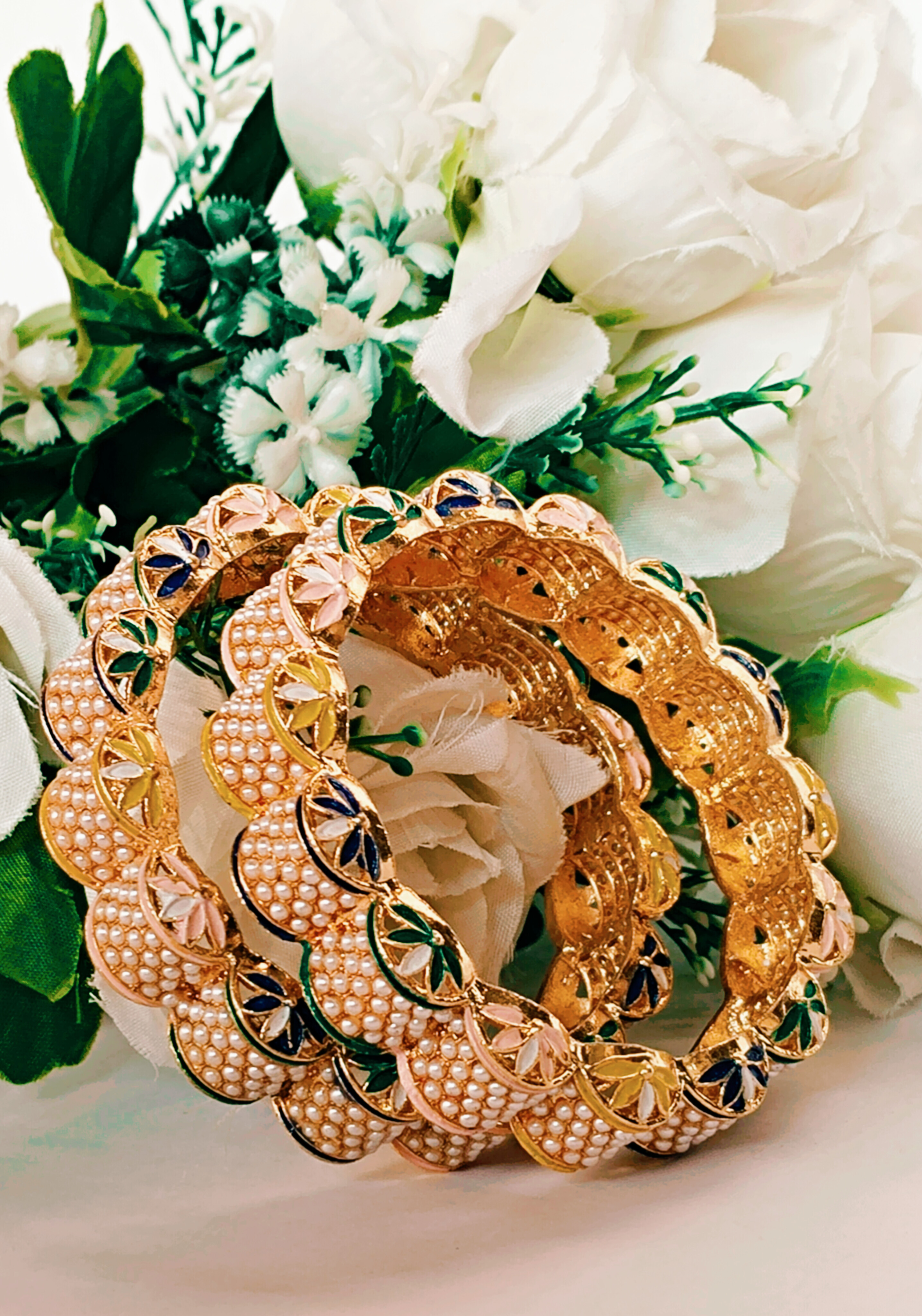 Rajwadi Pearl and Gold Bangles
