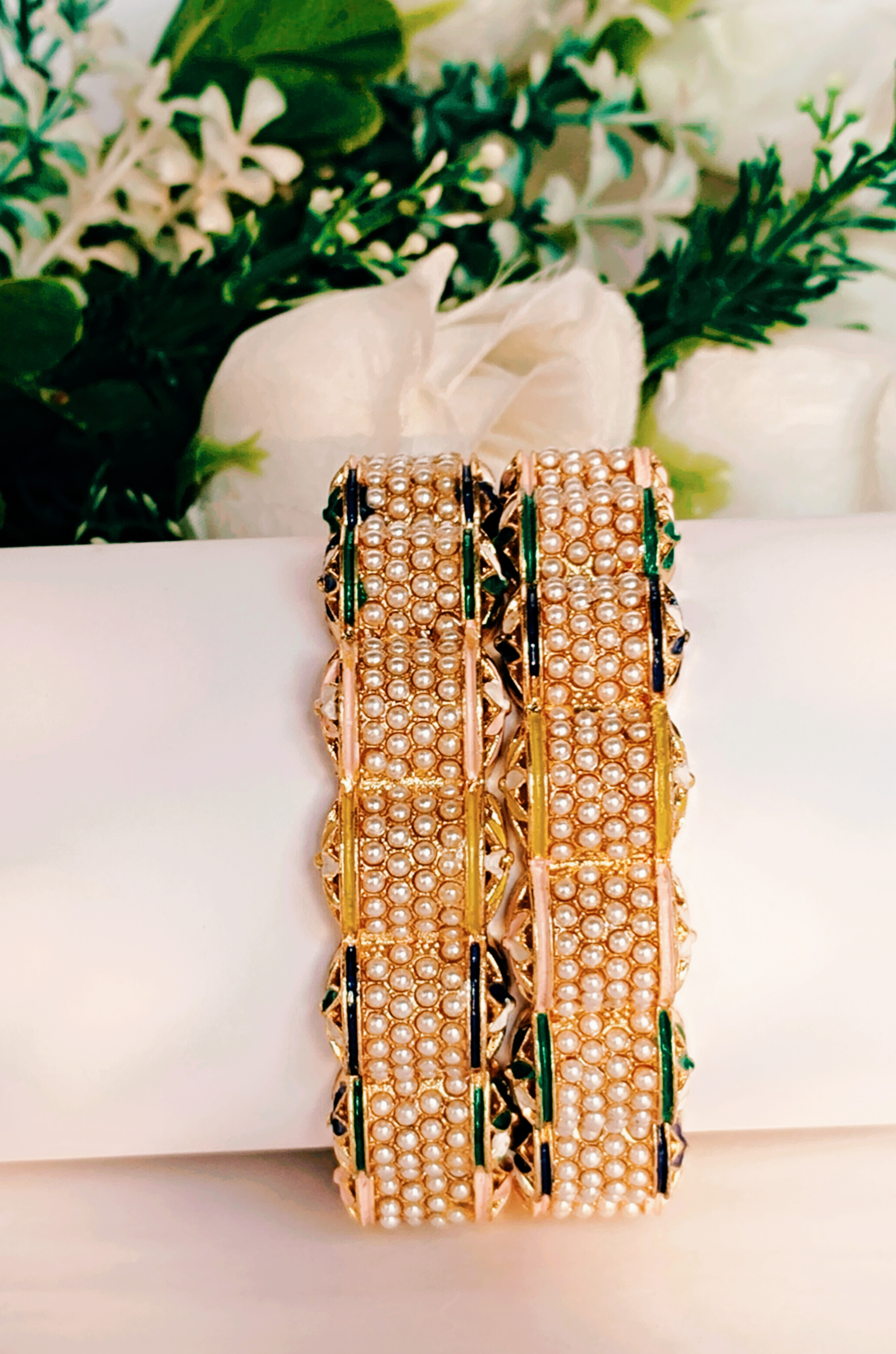 Rajwadi Pearl and Gold Bangles