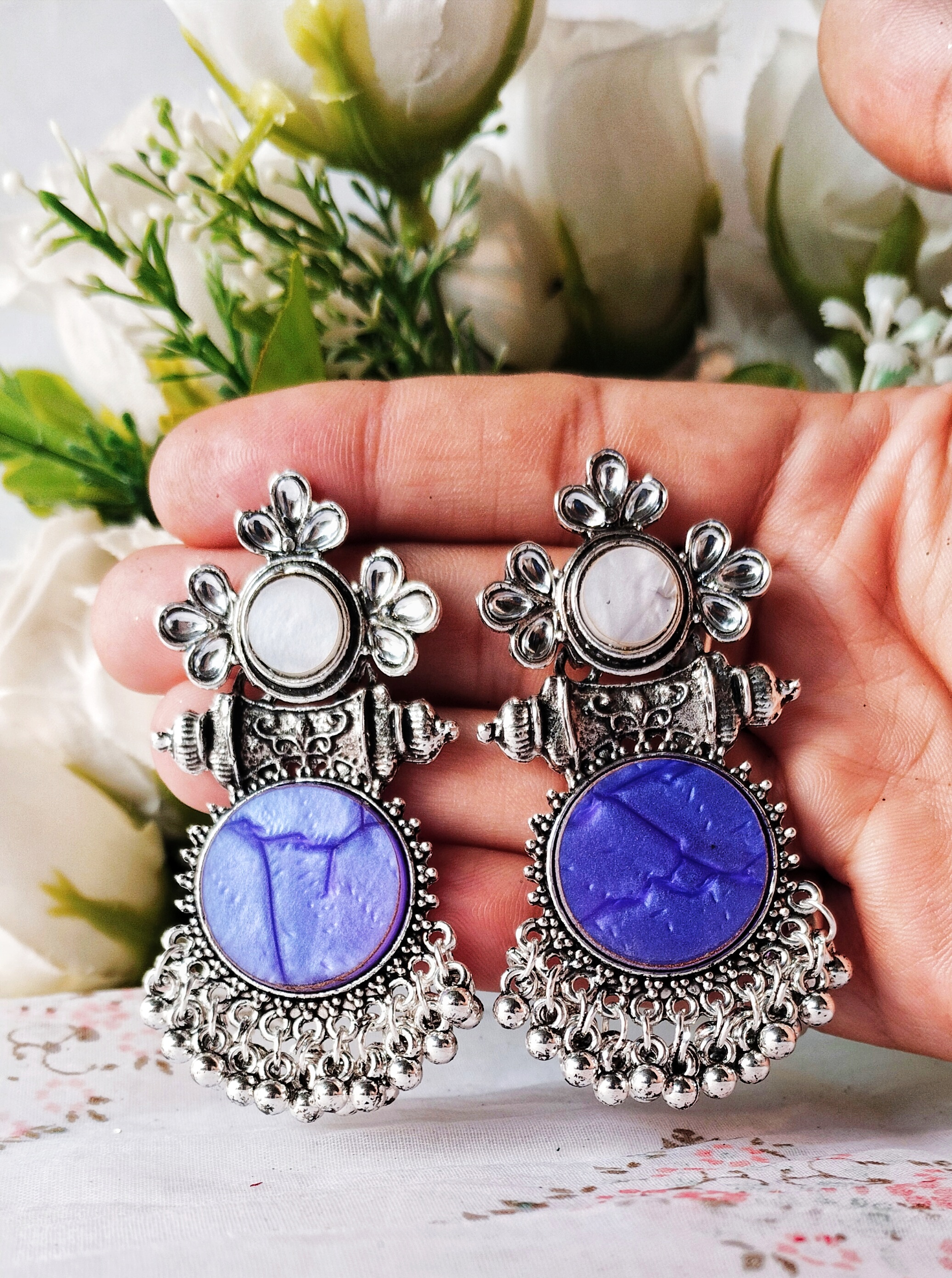 Oxidised MOP Earrings