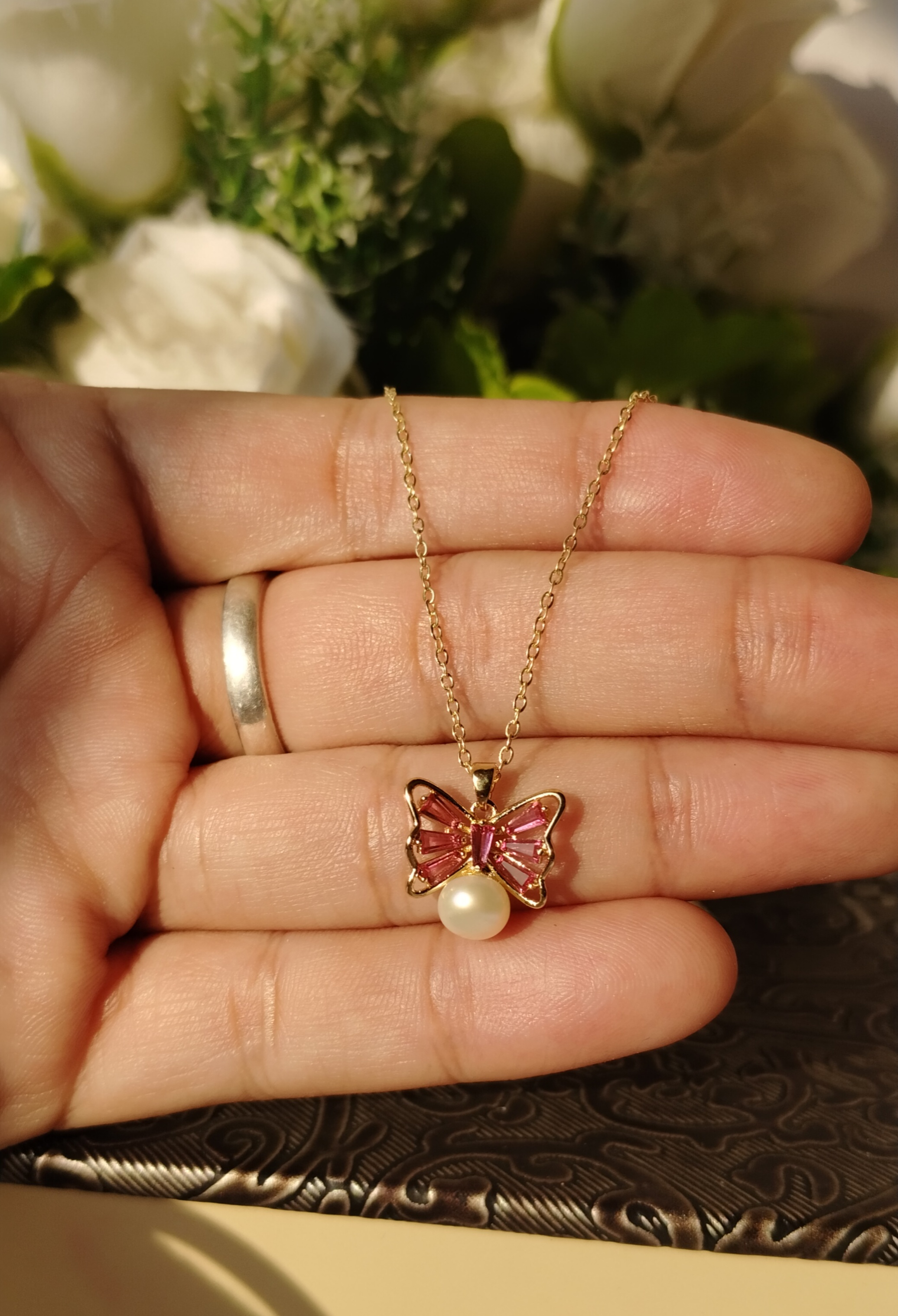 Stainless Steel Butterfly Pearl Chain Pendant