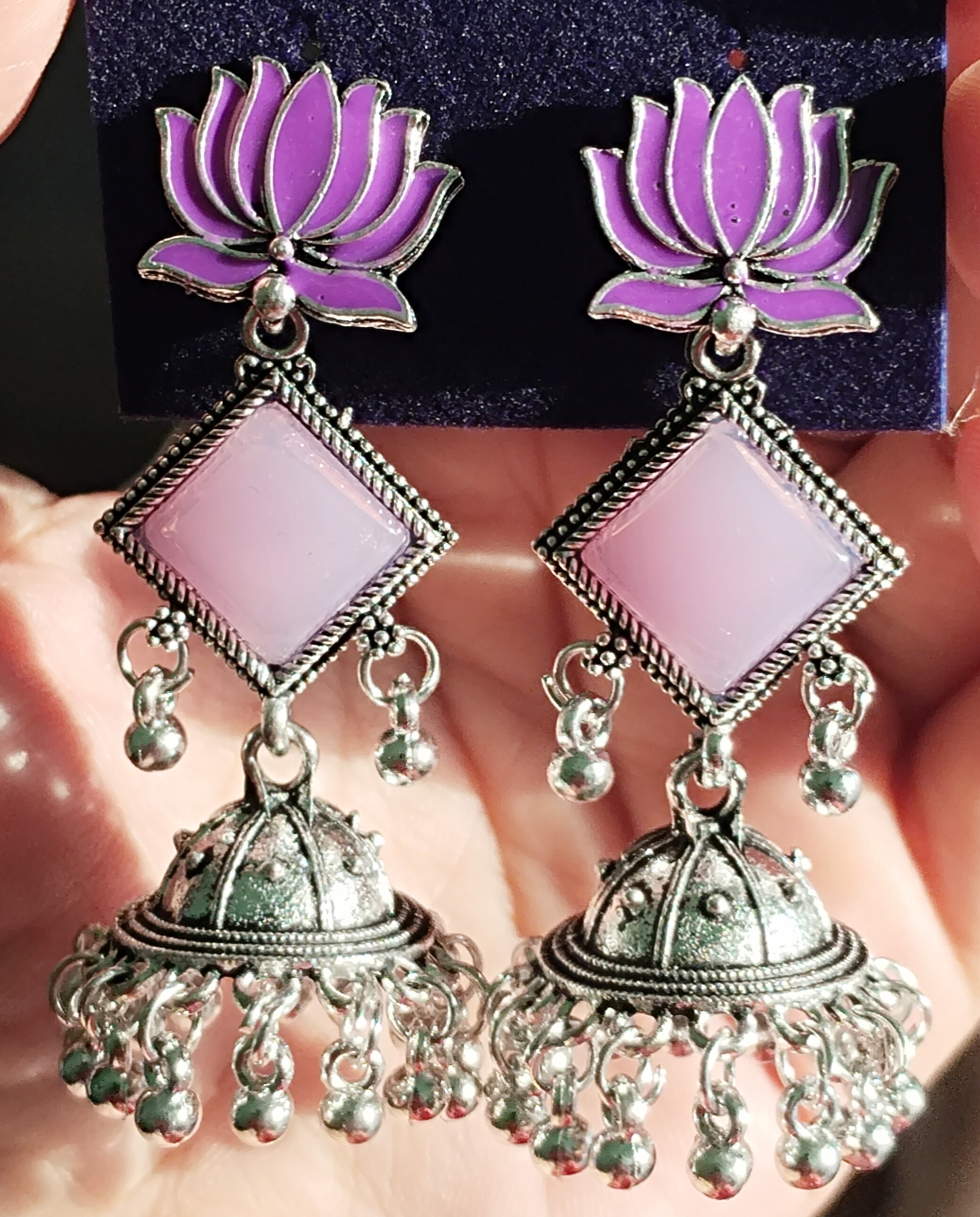 Oxidised Lotus Earrings