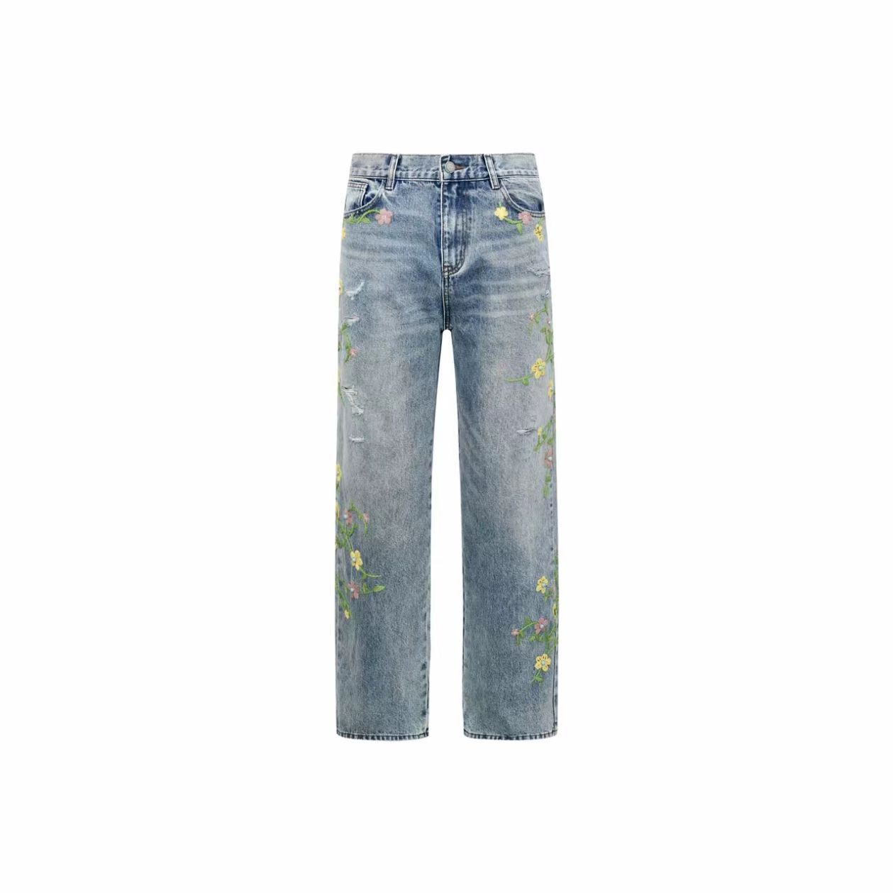 Floral Embroidered Straight-Leg Jeans
