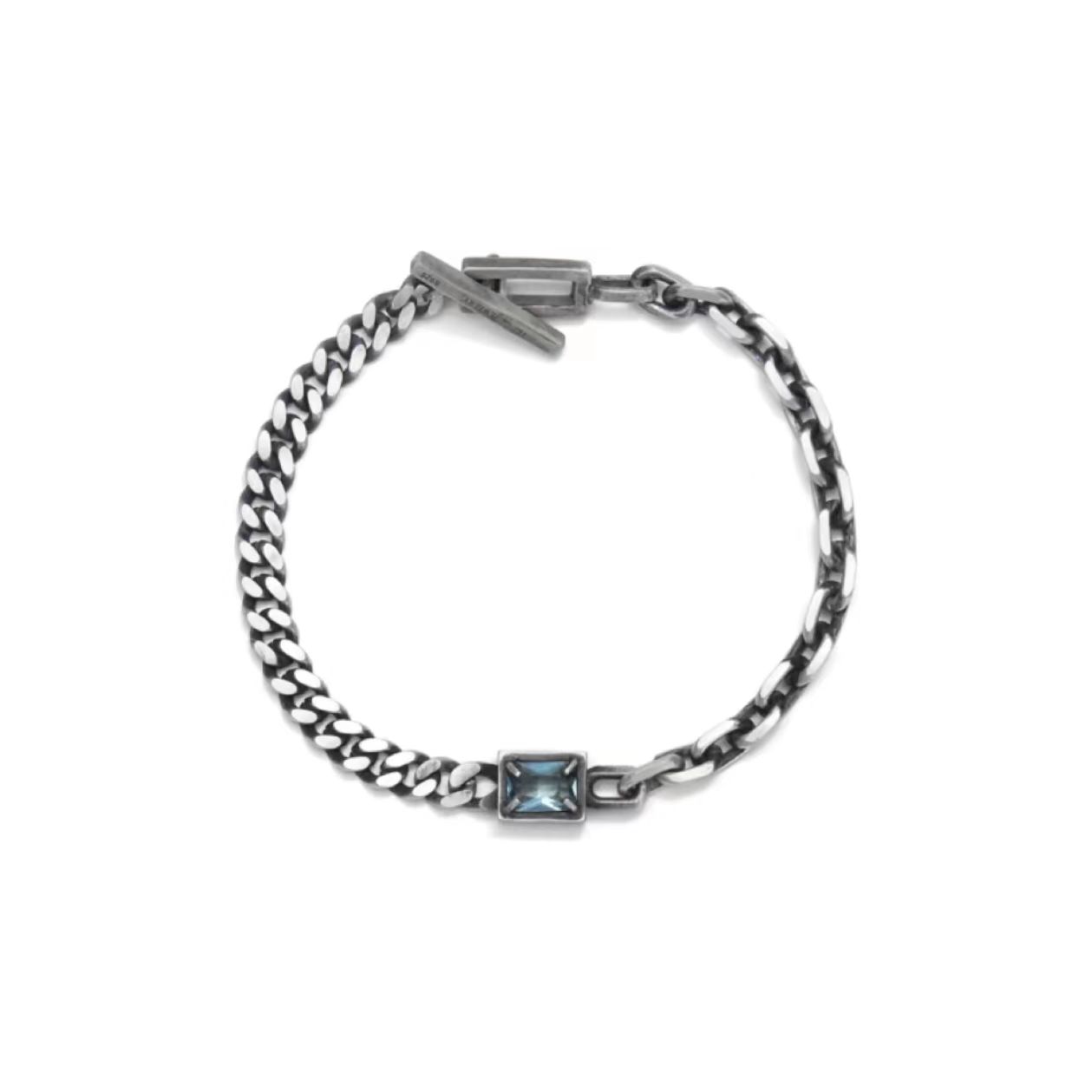 Silver Chain Bracelet with Blue Gemstone