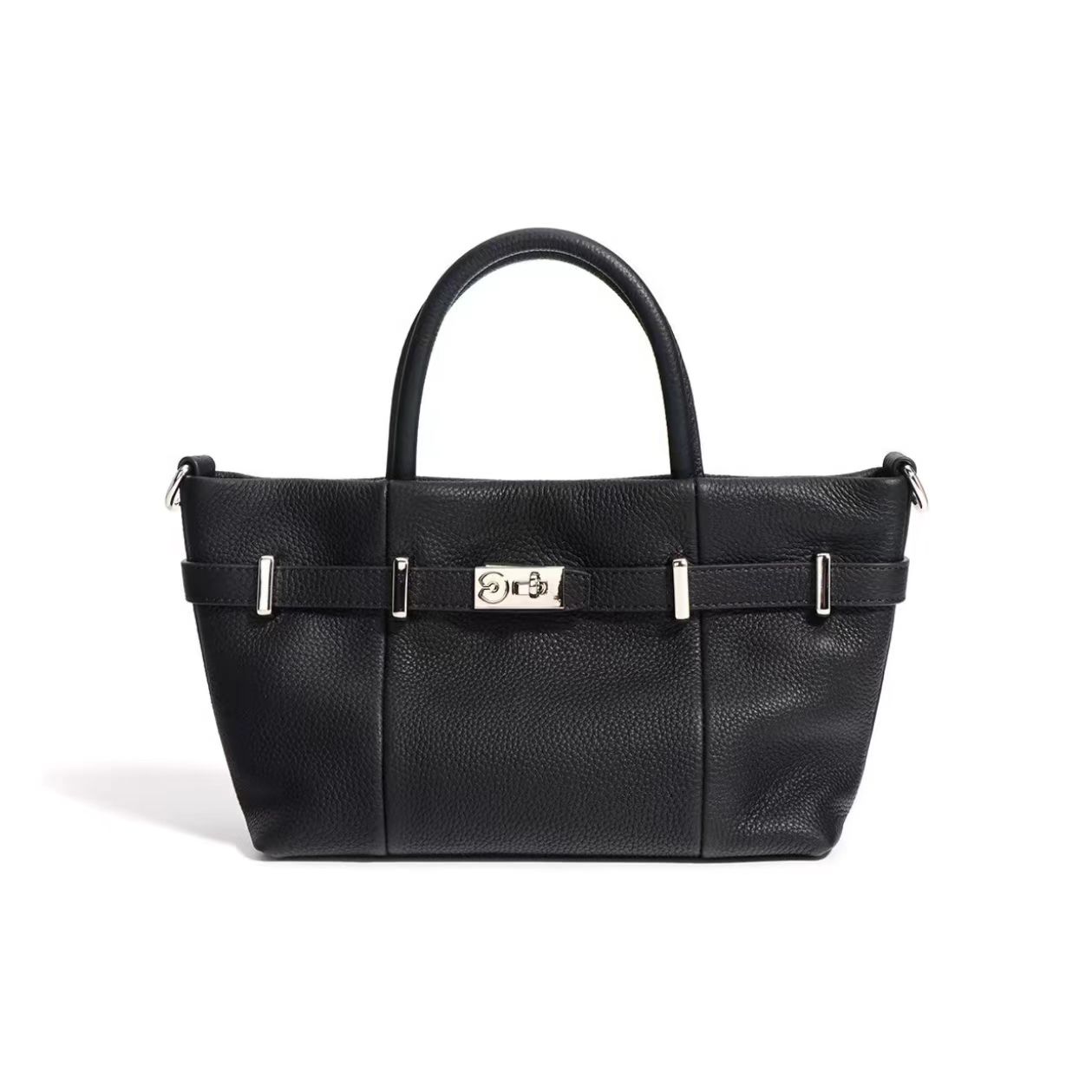 Black leather handbag