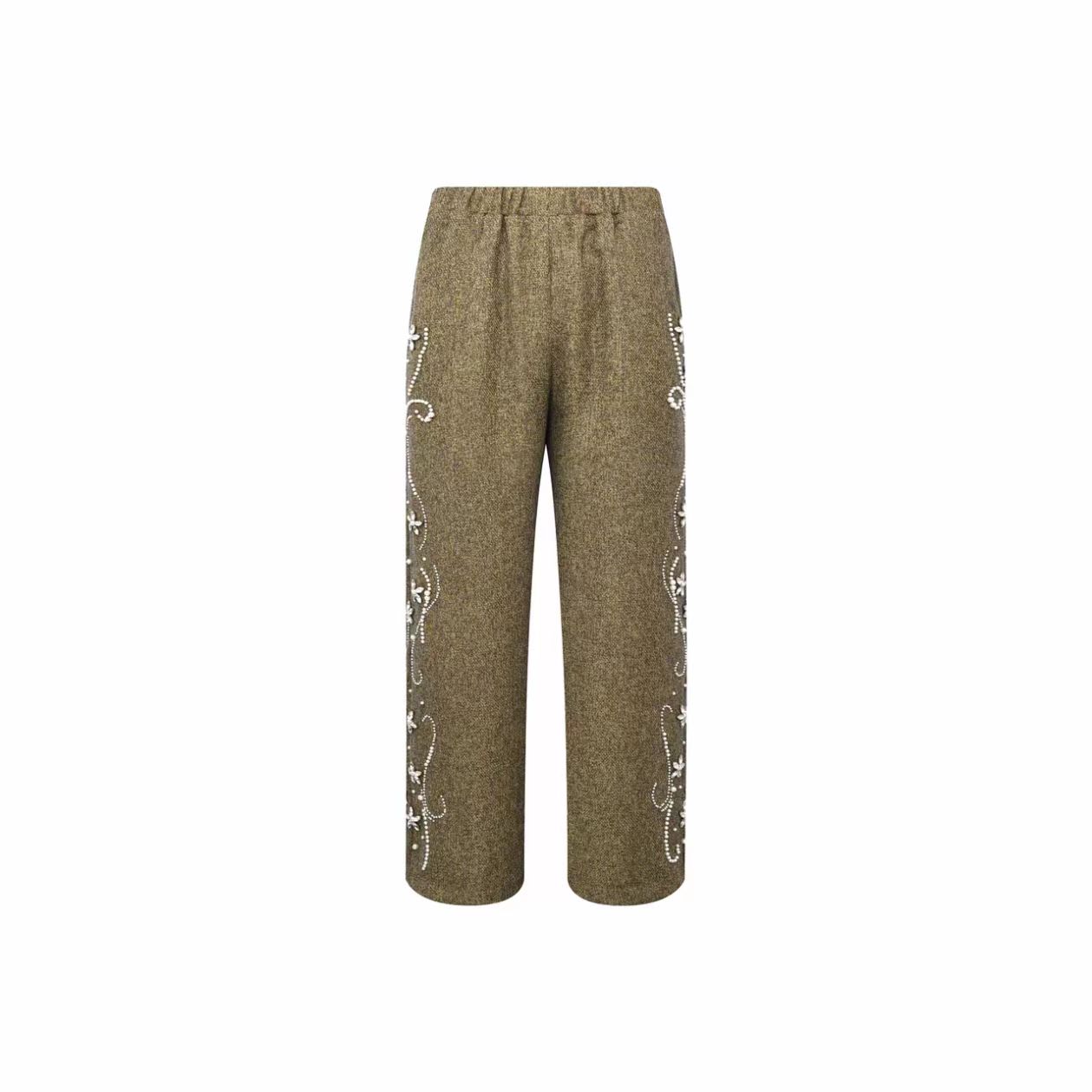 Brown wool embroidered pants