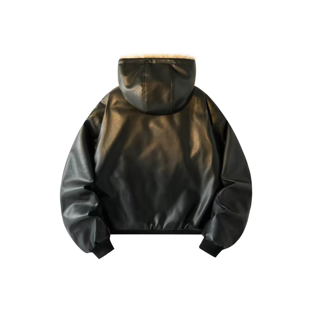 Men's Black Leather Hooded Jacket