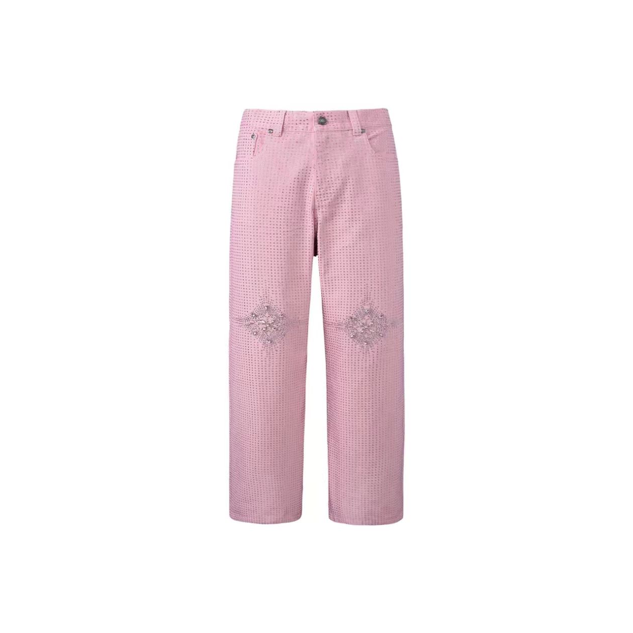 Pink gingham embroidered pants