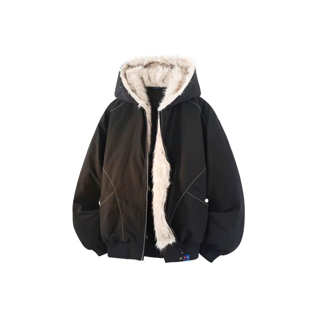 Black Fur-Lined Hooded Jacket