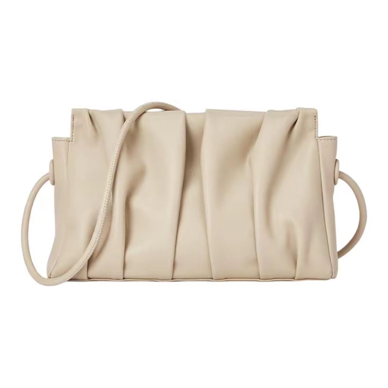 Beige Pleated Shoulder Bag