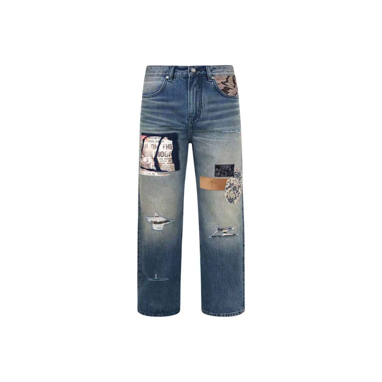 Patchwork Distressed Denim Jeans