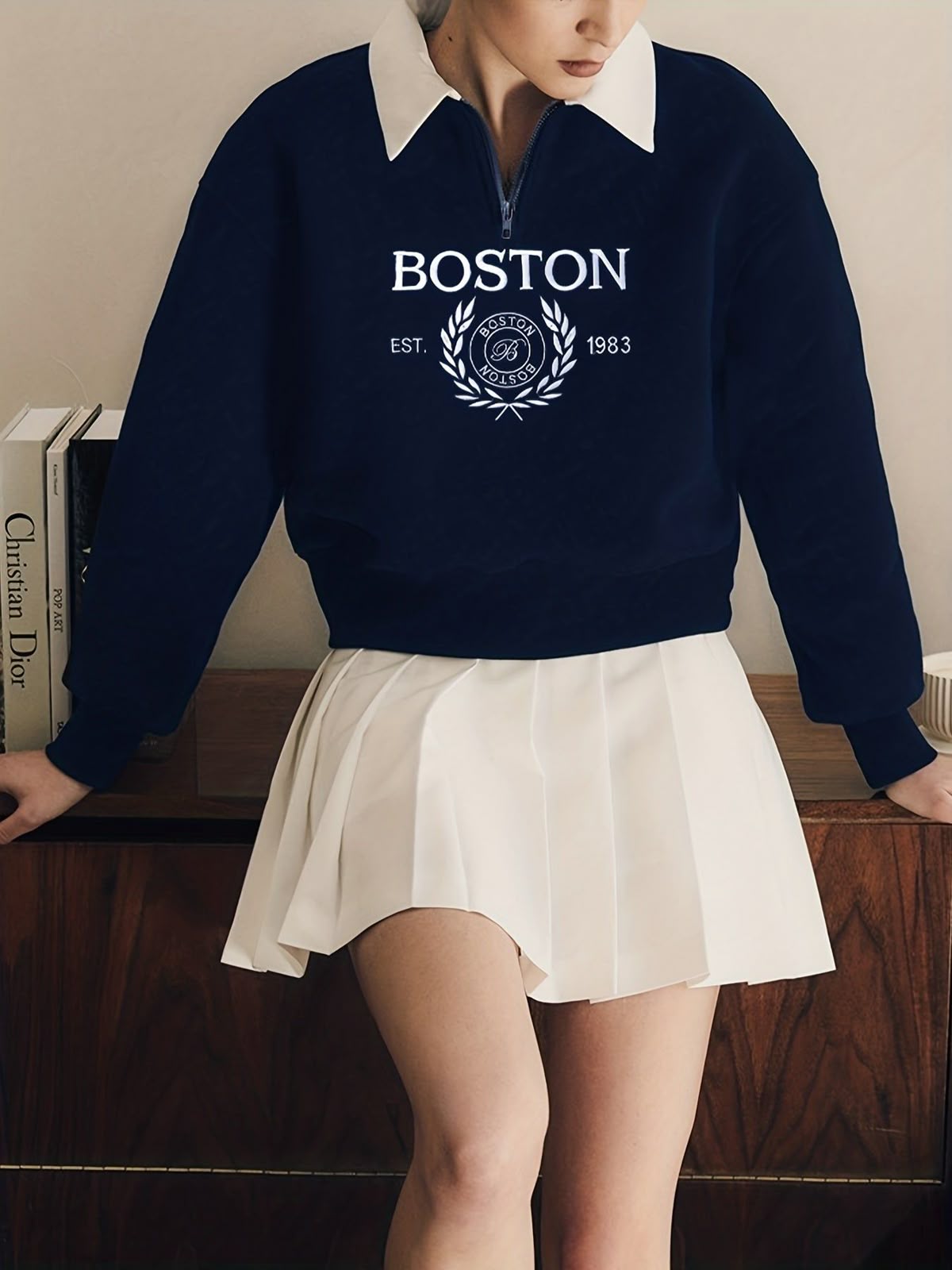 Boston Letter Print Sweatshirt