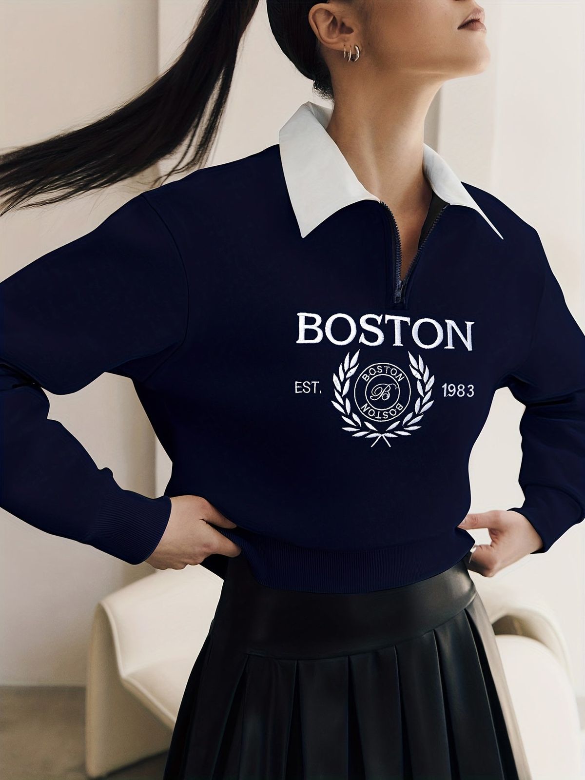 Boston Letter Print Sweatshirt
