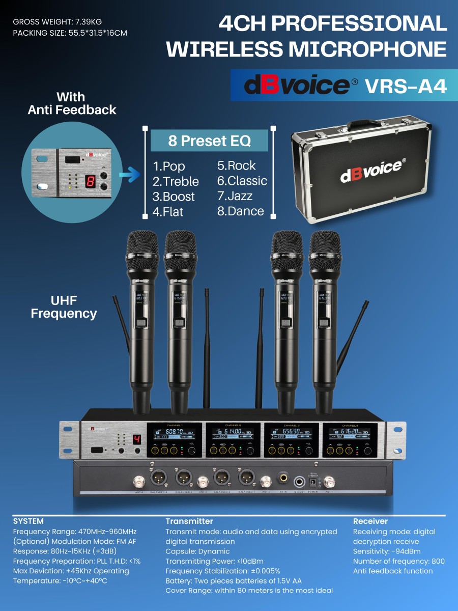 dBVoice VRS-A4 4chanel Professional Wireless Microphone 