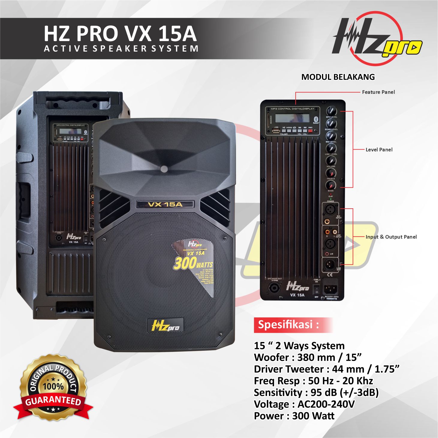 Speaker Aktif HZPro VX-15A 15Inc 300Watt per 1set (Sepasang)