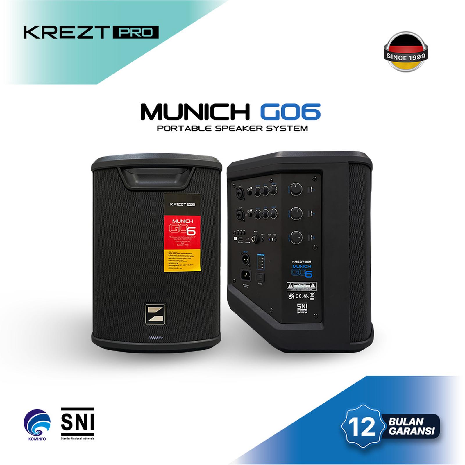 Speaker Portabel KREZT Pro Munich Go 6 Sistem Bluetooth 6,5 Inch dengan Baterai 6000mAh dan Phantom Power