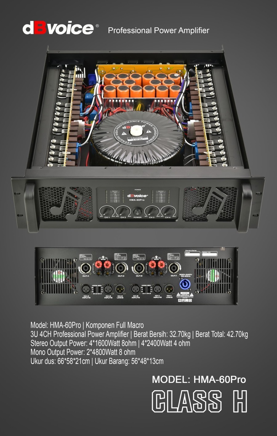 Power Amplifier dBVoice HMA-60Pro Class H Full Makro