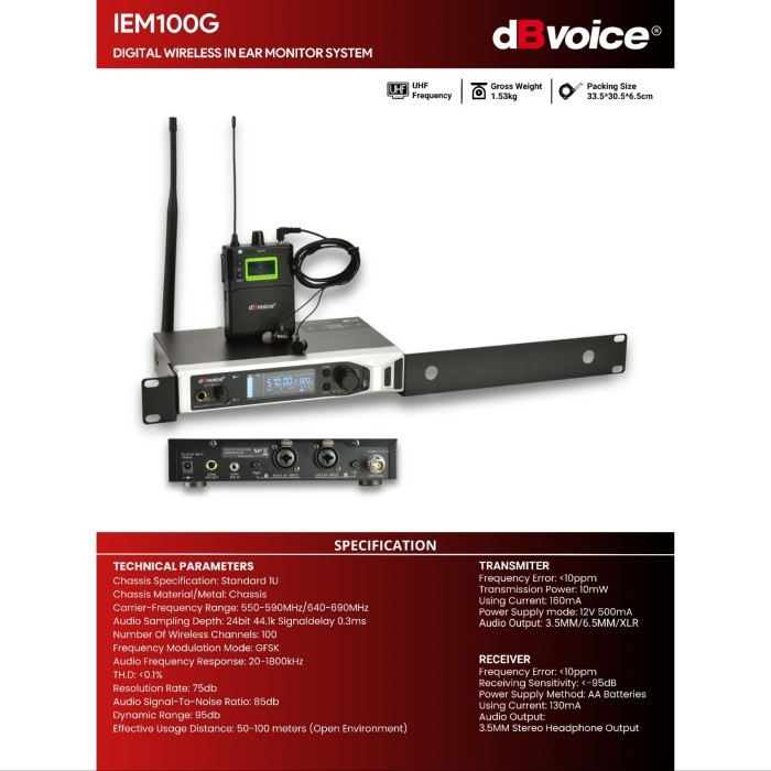 In Ear Monitor dBVoice IEM-100G Sistem Monitor In-Ear Nirkabel Digital