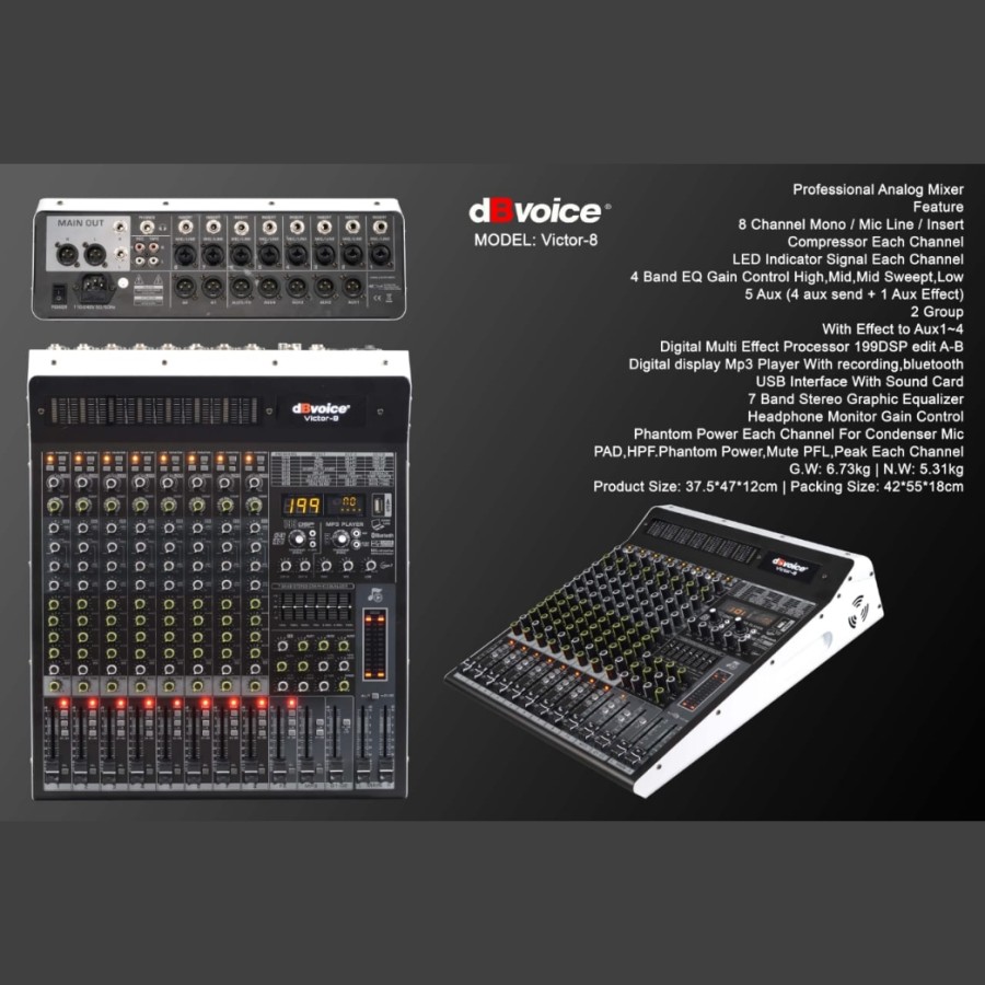Mixer Audio dBVoice Victor-8 Analog 8 Chanel Input 6Aux Output