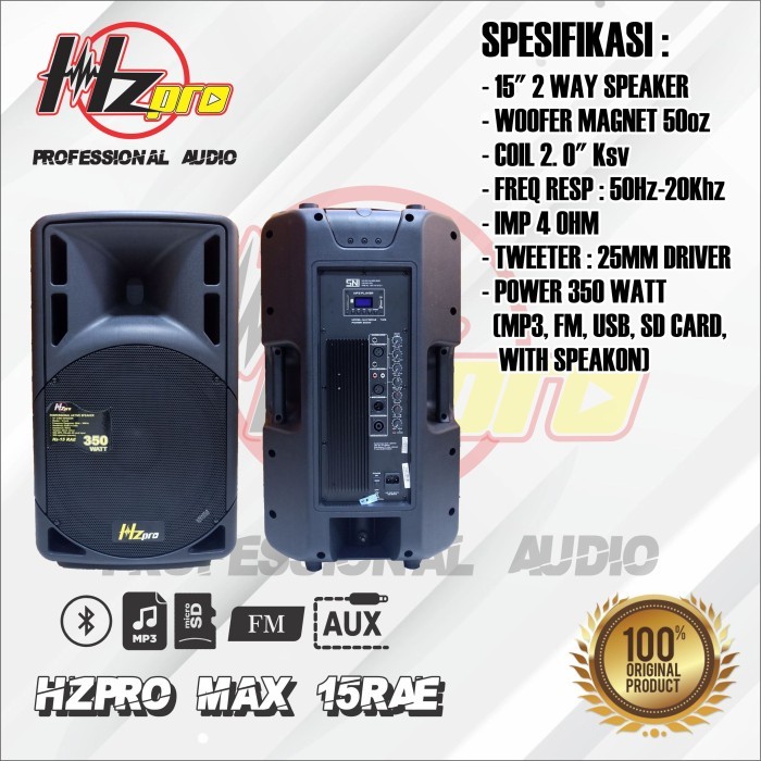 Speaker Aktif HZPro Max 15RAE 350Watt + Bluetooth (1set/sepasang)