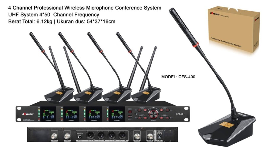 Mic Wireless dBVoice CFS-400 4Mic MEJA Sistem Mikrofon Konferensi Nirkabel 4 Saluran