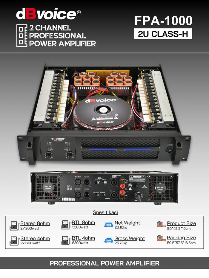 Professional Power Amplifier 2 Channel dBVoice FPA-1000 2U CLASS-H