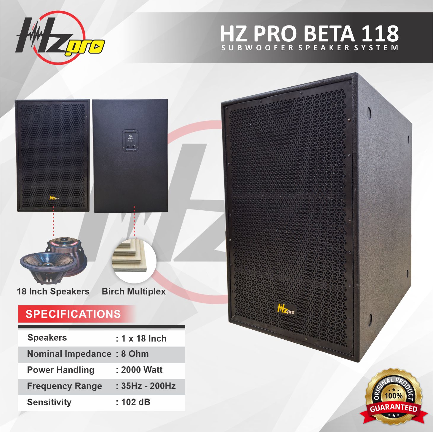 SPEAKER SUBWOOFER HZPro Beta118 PASIF 18Inc 2000Watt