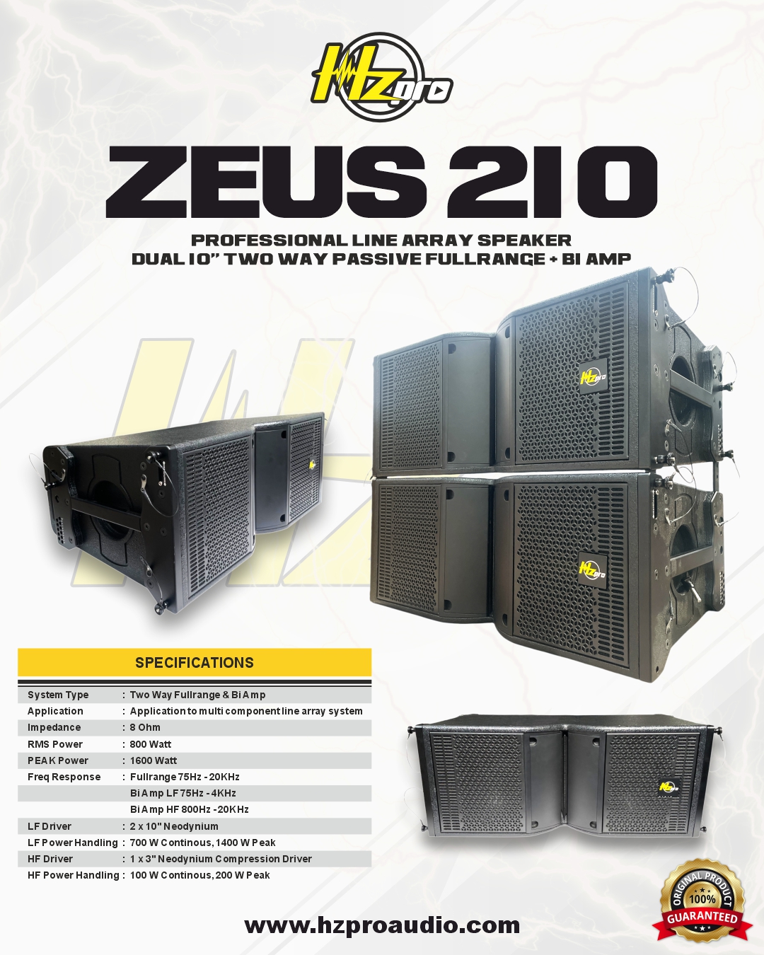 Speaker Line Array HZPRO ZEUS-210 Pasif 2x10Inc+Tweeter Full Neodymium