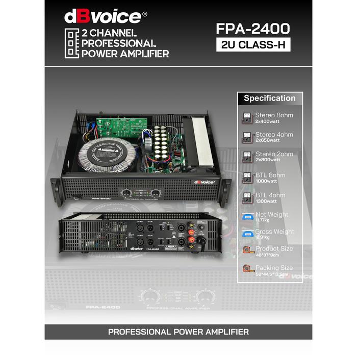 Power Amplifier Profesional dBVoice FPA-2400 2 Channel 2U CLASS-H