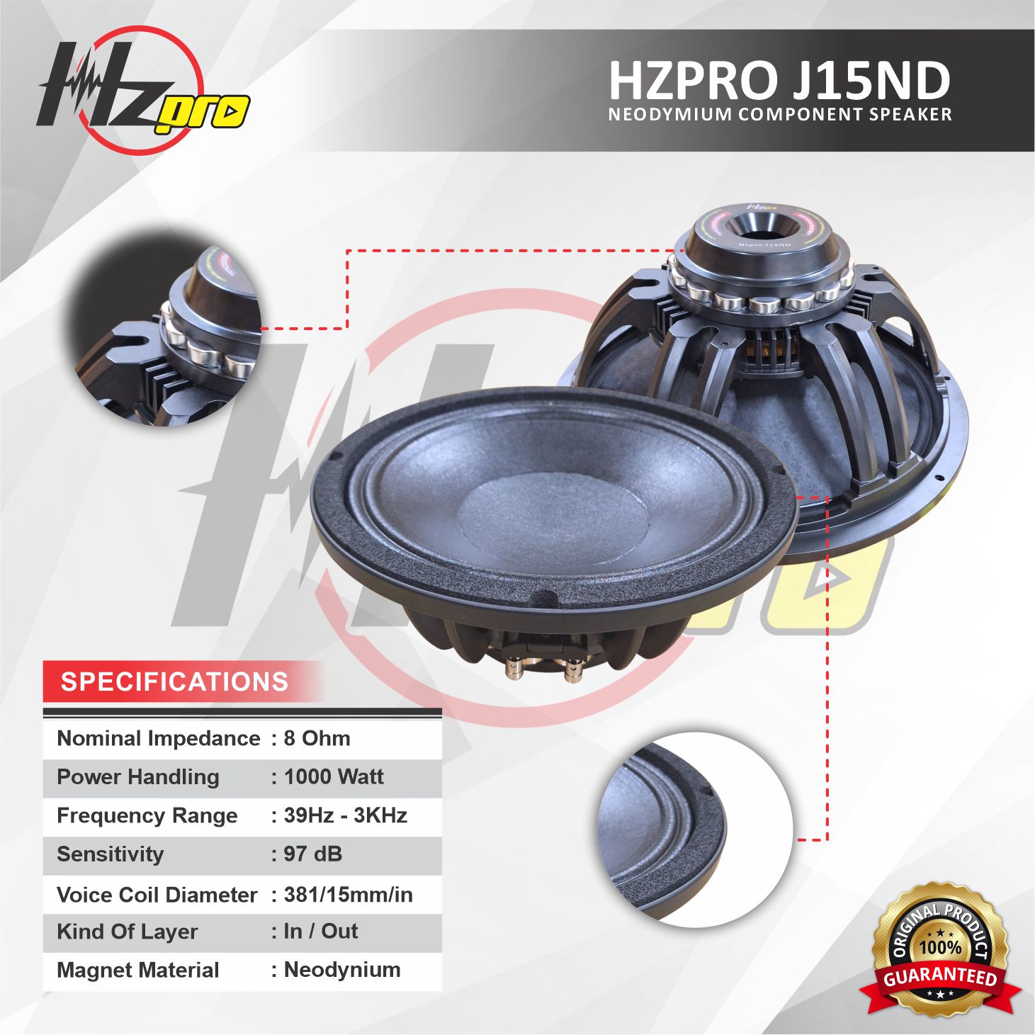 HZPRO J15ND 15Inc Neodymium Speaker Transducer Component