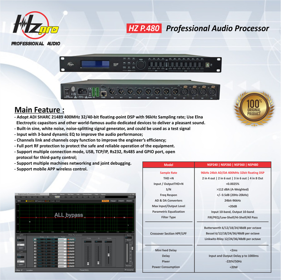 DLMS HZPro P.480 4in 8Out Professional Audio Processor FIR Technology