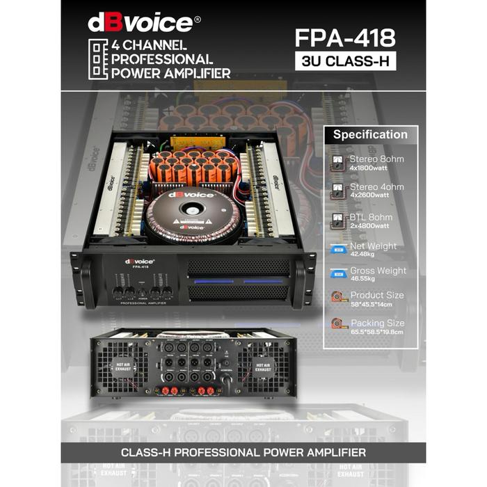 Professional Power Amplifier KELAS-H 4x1800watt dBvoice FPA-418