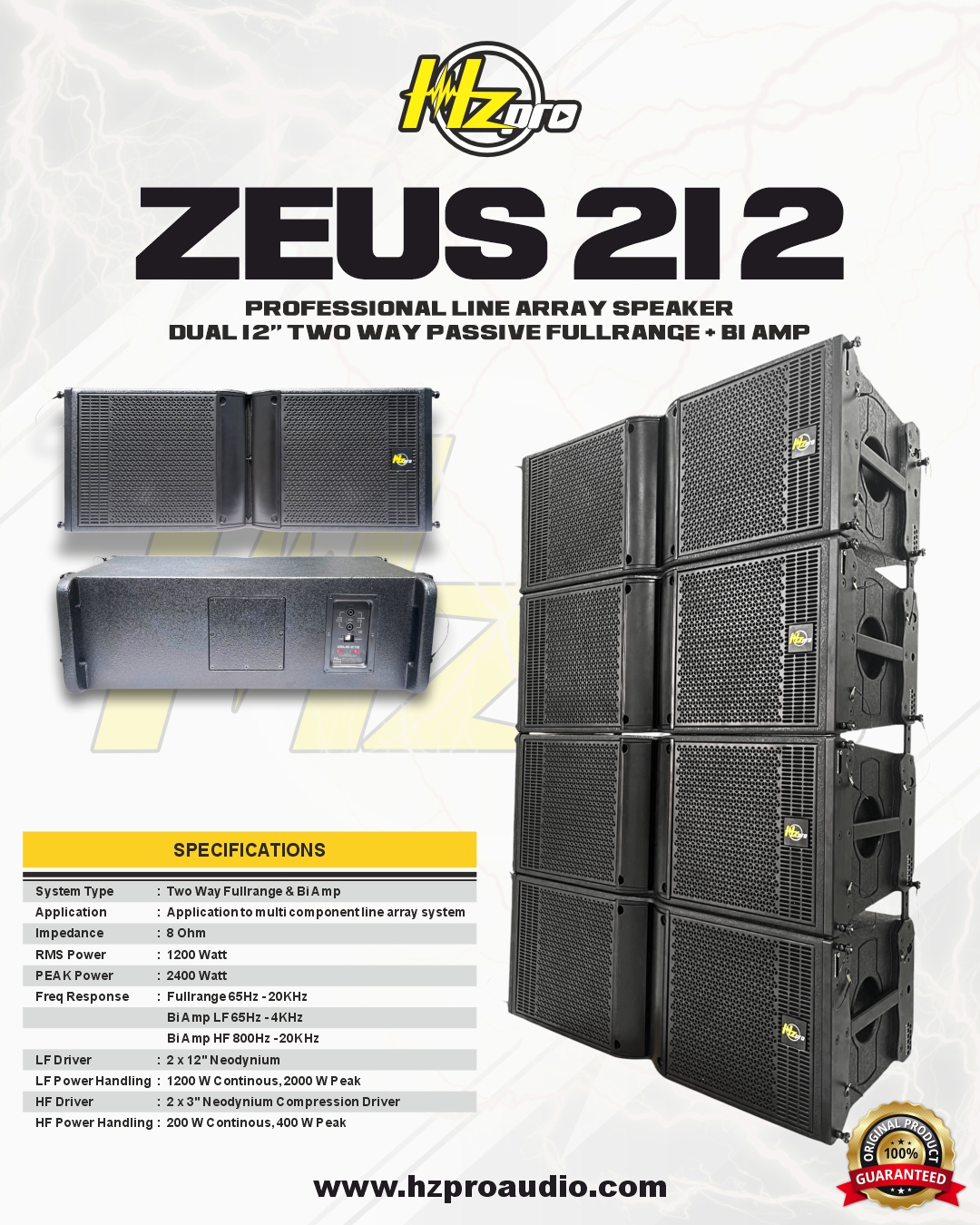 Speaker Line Array HZPRO ZEUS-212 Pasif 2x12Inc+Tweeter Full Neodymium