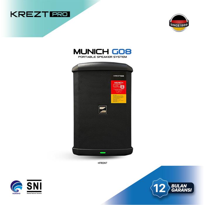 Speaker Portabel KREZT Pro Munich Go 8 Sistem Bluetooth 8 Inch dengan Baterai 8000mAh dan Phantom Power