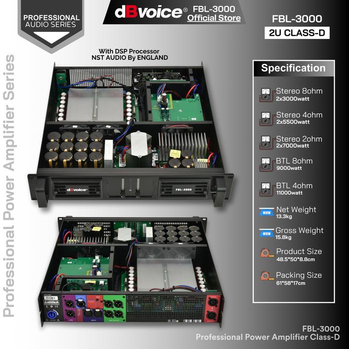 Professional Power Amplifier Kelas-D with DSP NST Audio ENGLAND dBvoice FBL-SERIES - FBL-3000