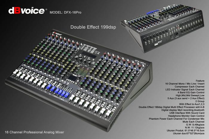 Mixer Analog dBvoice DFX-16Pro 16chanel Profesional Double Effect