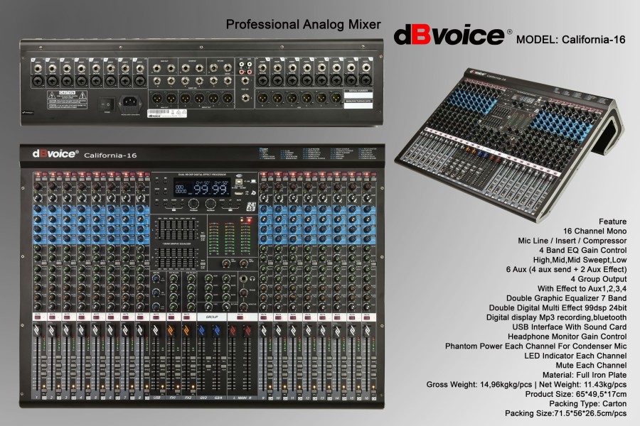 Mixer Audio dBVoice California-16 16chanel Analog Profesional