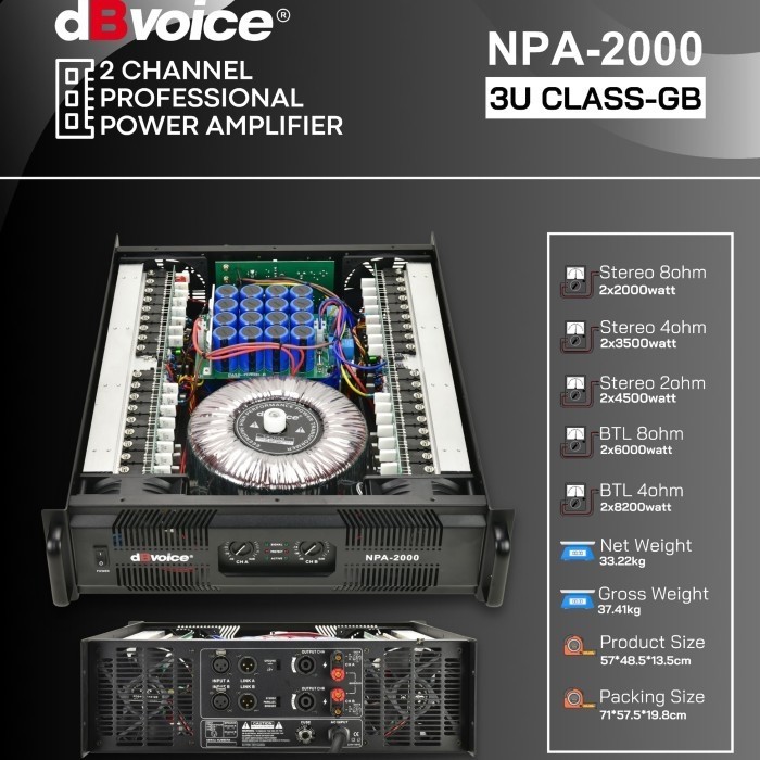 Power Amplifier dBVoice NPA-2000 2 Channel 3U Professional CLASS-GB