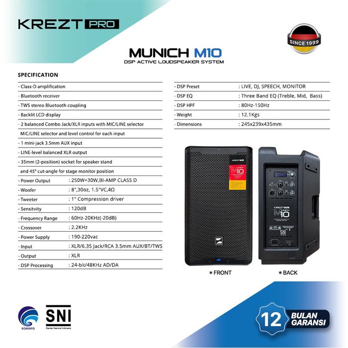 Speaker Aktif KREZT PRO Munich M10 - 10Inc DSP + TWS Professional Speaker 