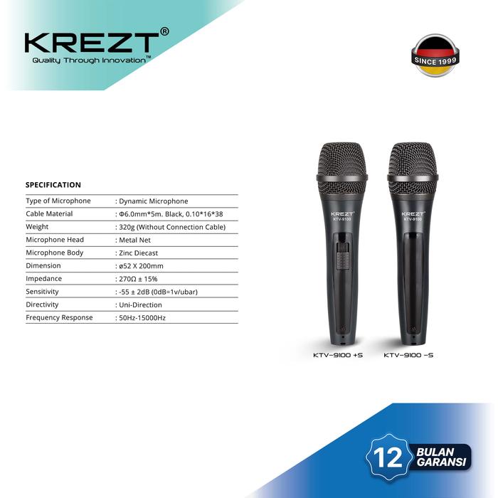 Mic Kabel Krezt KTV-9100 Dynamic Microphone 