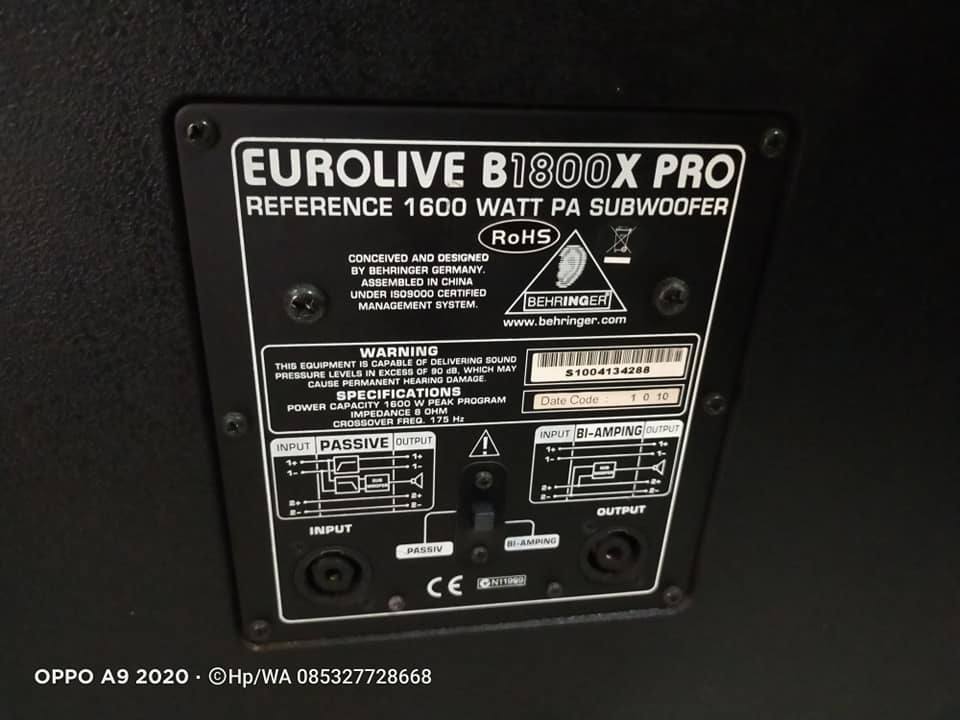 Speaker Subwoofer Behringer B-1800XPro Pasif 18Inc 1600Watt Normal 1unit