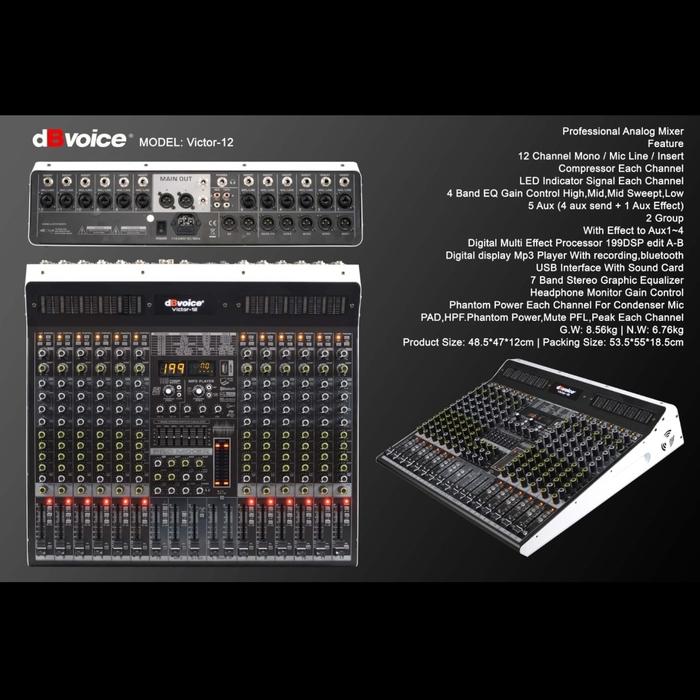 Mixer Audio dBVoice Victor-12 Analog Profesional 12chanel 6Aux Output