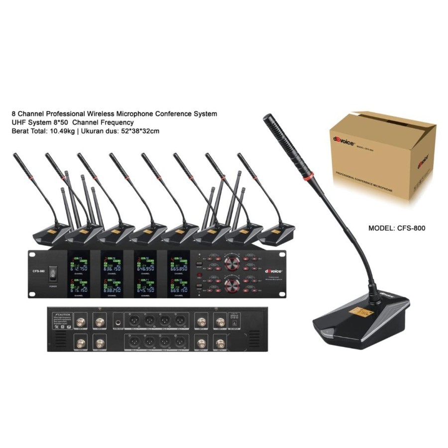 Mic Wireless CFS-800 isi 8 Mic MEJA Sistem Mikrofon Konferensi Nirkabel 8 Channel