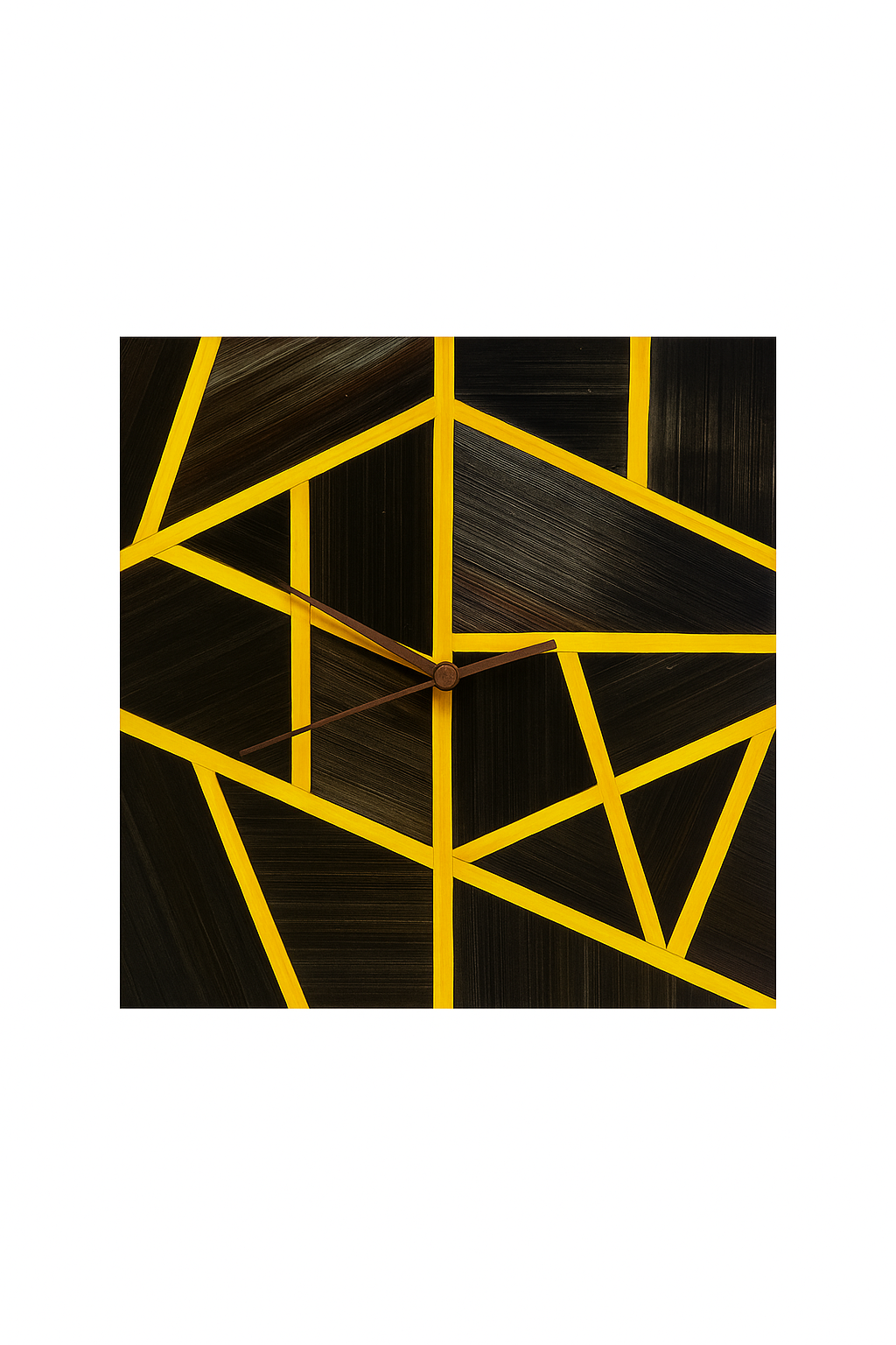 Horloge “Éclipse” – marqueterie de paille noire & bandeaux jaune or