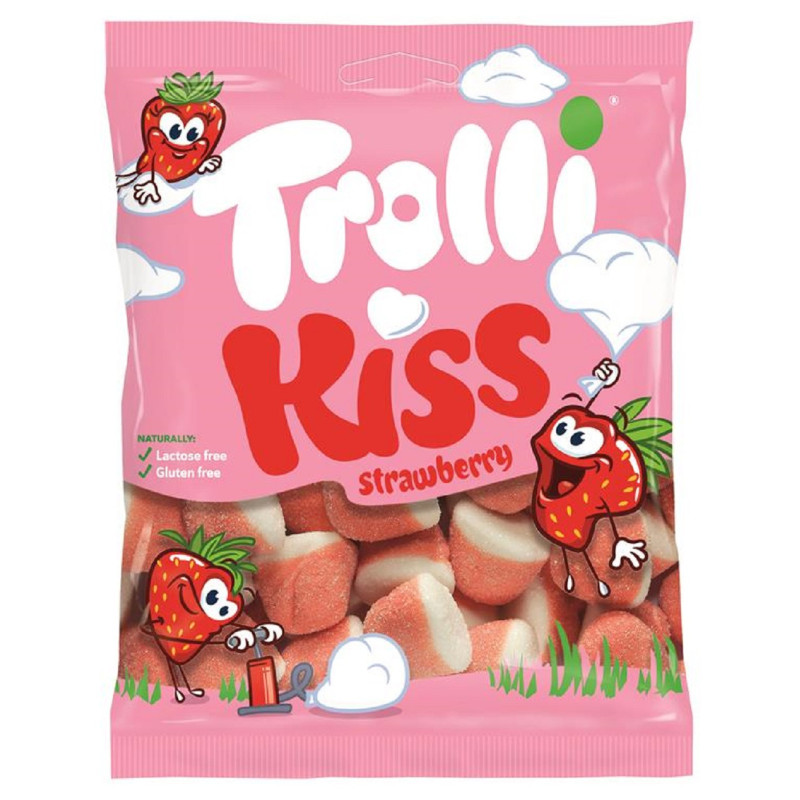 Trolli Kiss braškių skonio saldainiai